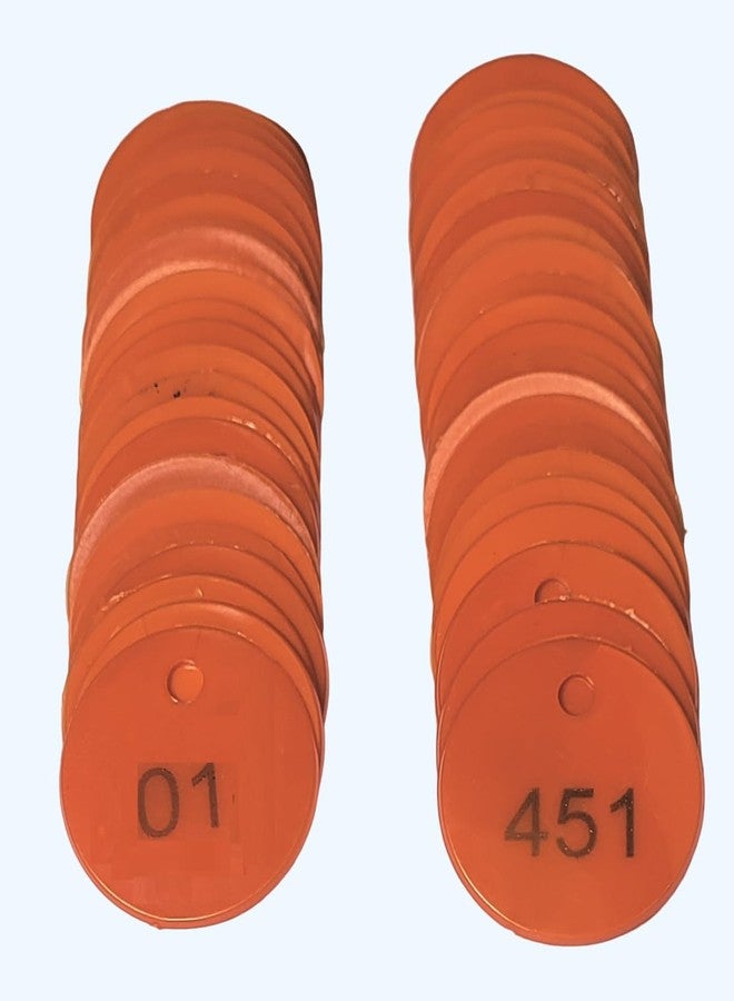 MOREL Orange Embossed Plastic Round Shape Token Coin with Hole USE for Shop, Board Games, Stores, Casino, School.|1 to 500 Numerical Embossed Coins. - Image 1
